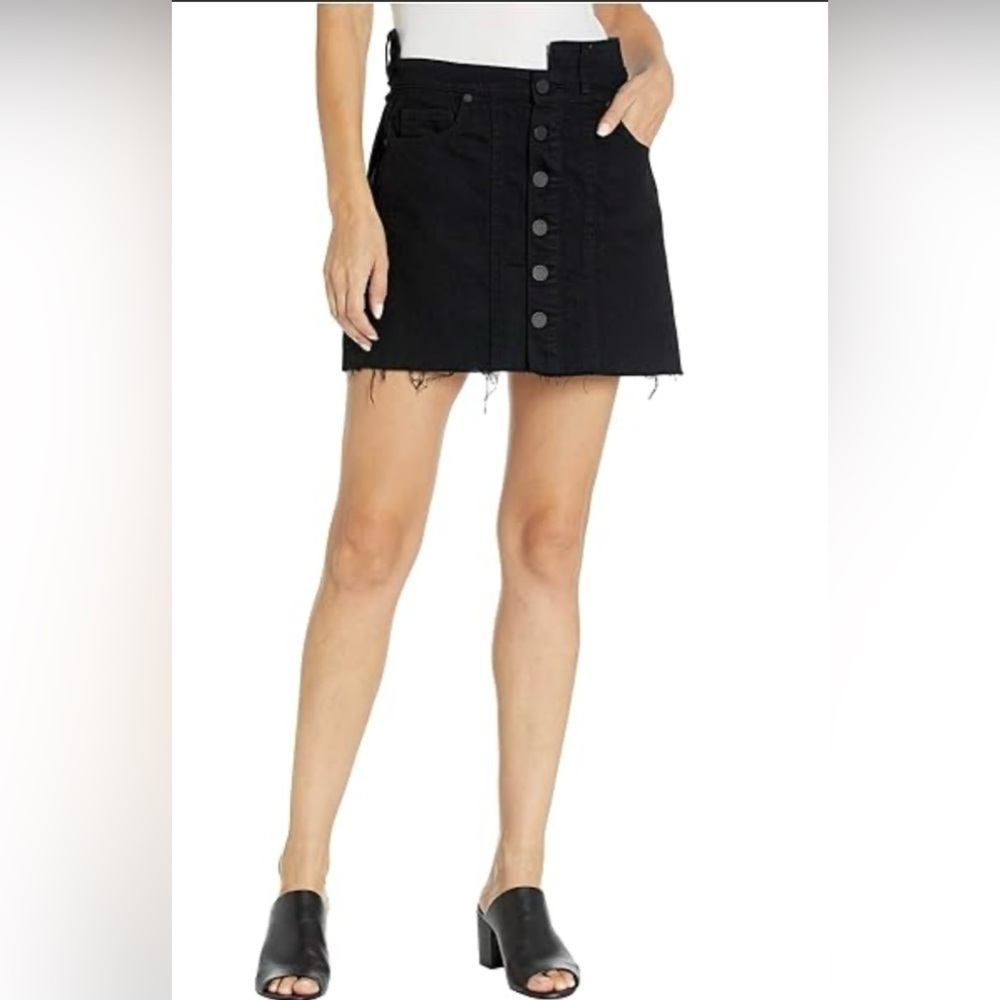 BLANKNYC Night Troll Black Denim Jean Skirt A Line Raw Hem Button Front Size 27